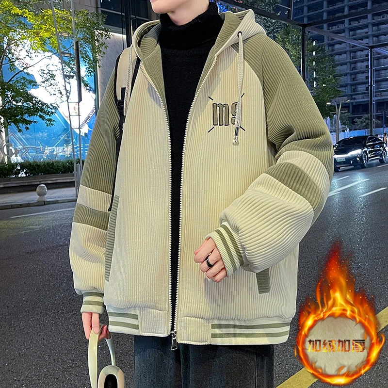 2025新款秋冬季初中高中学生加绒加厚外套男孩大童冬装棒球服夹克