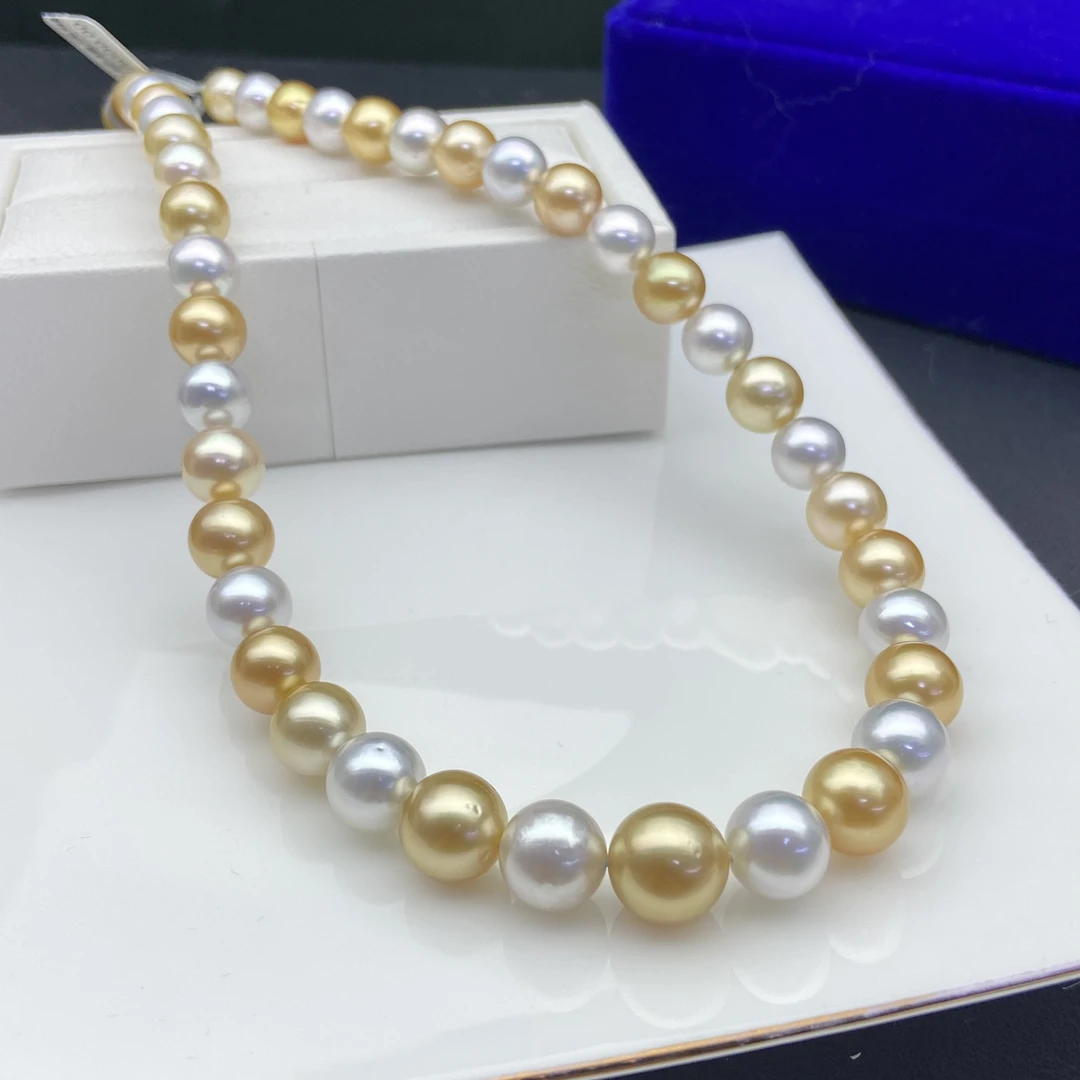无调色天然海水串链南洋金珠白珠混彩多样性珍珠项链发货一件珍珠