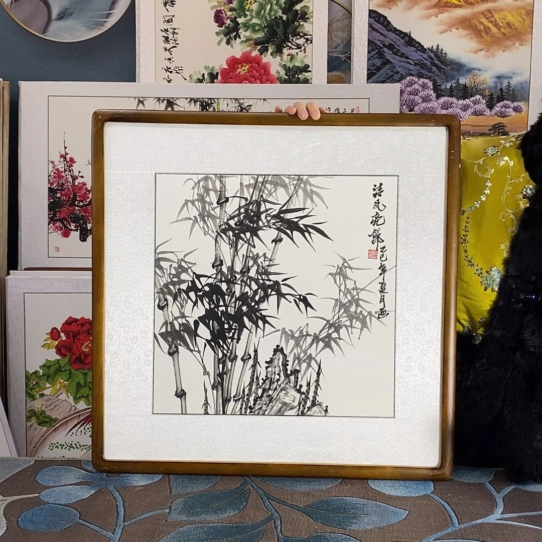 国画手写手绘国画作品带框包邮62✖️62