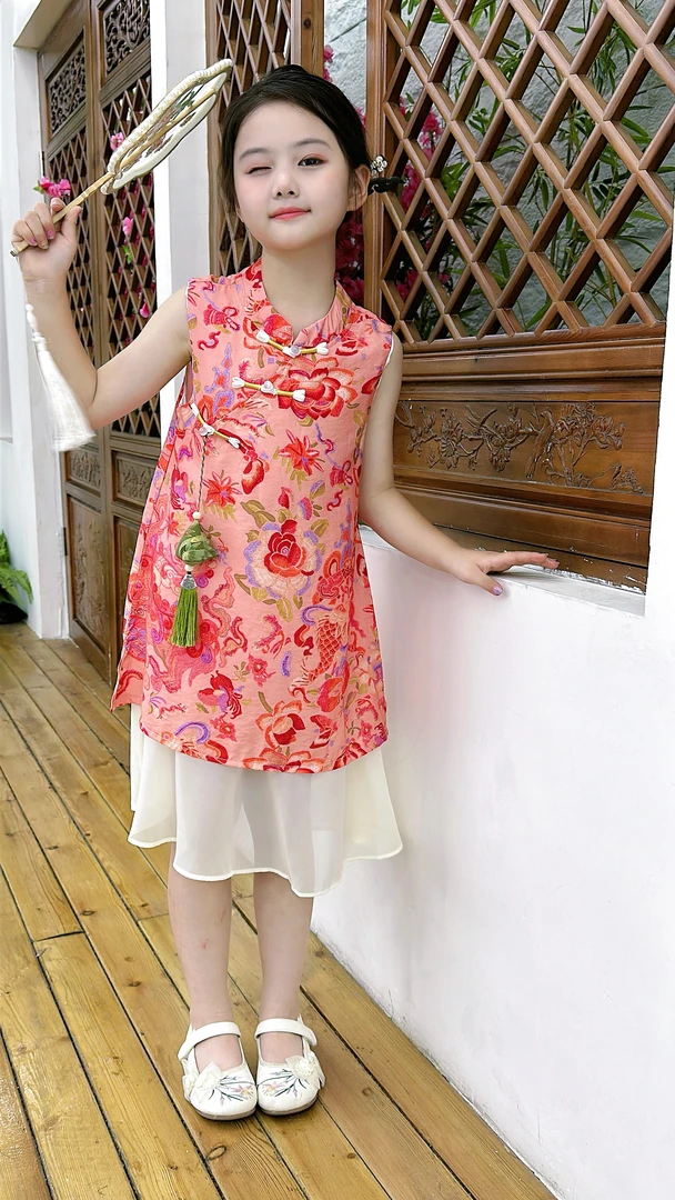 92女童女孩儿夏季新款轻薄新中式旗袍洋气连衣裙