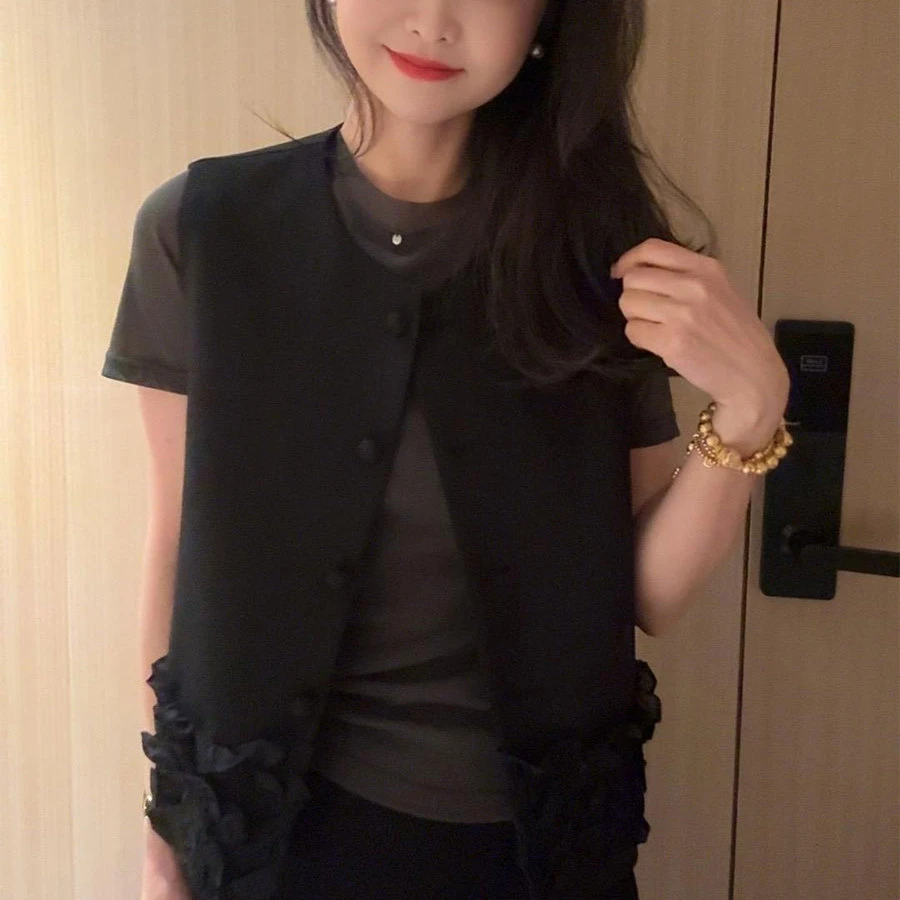 木耳花边圆领西装马甲女2025春季新款潮流气质轻奢女士时尚马夹潮