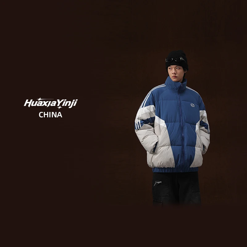 冬季加厚棉服男士2023新款面包宽松美式撞拼接情侣棉衣