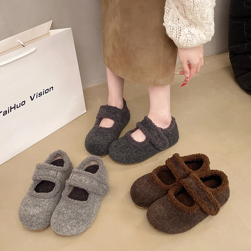 韩版毛茸茸玛丽珍毛毛鞋女外穿2025年秋冬新款软底加厚百搭棉鞋子