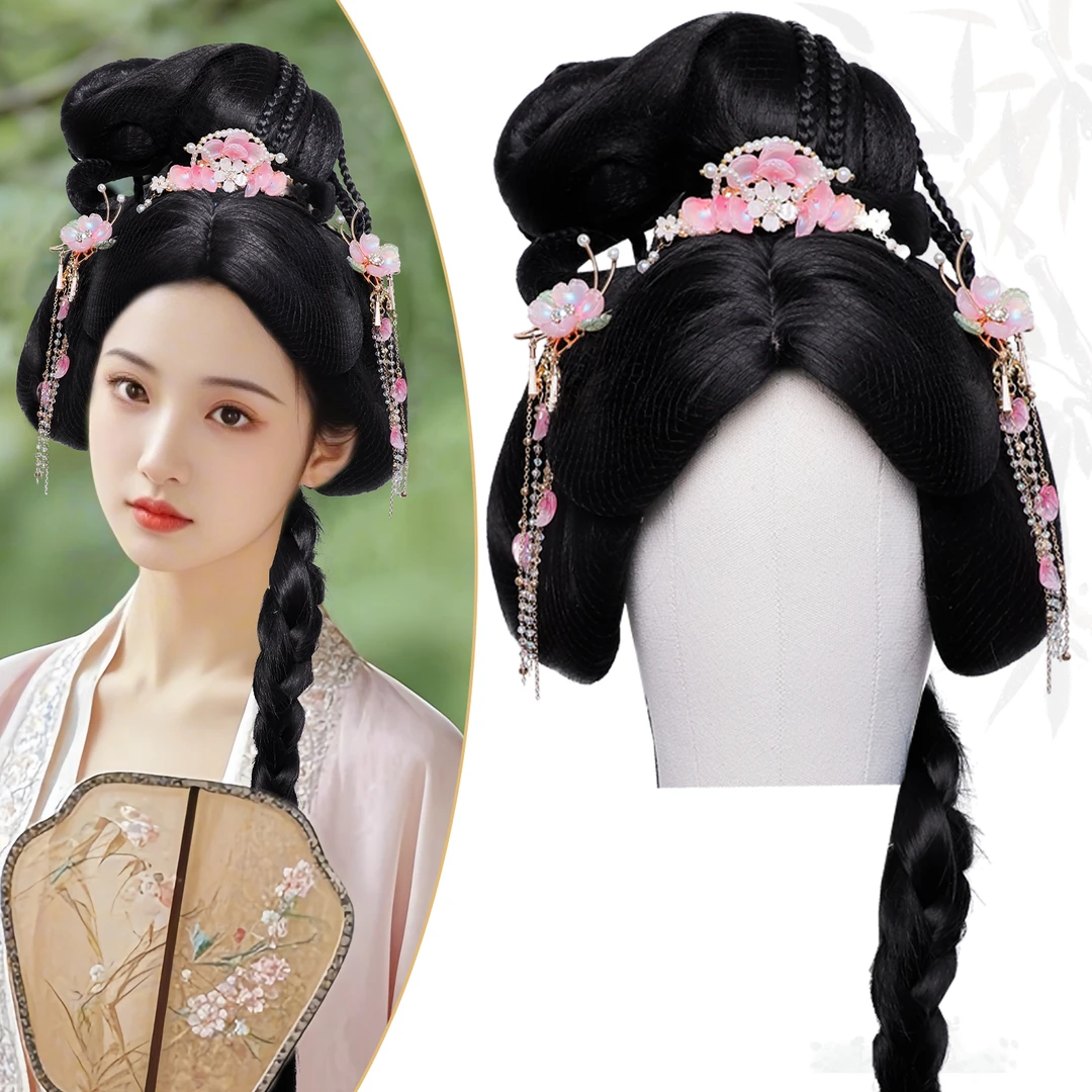 古装汉服假发女士整顶发套日常造型舞台演出懒人一体唐风头饰搭配