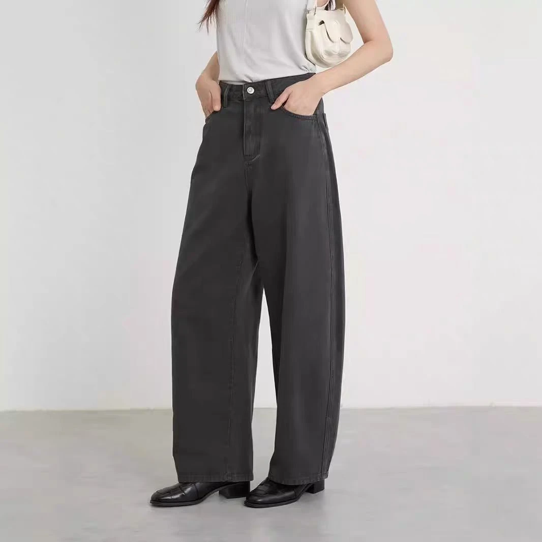 宝丫轻奢 女式高级百搭高腰舒适阔腿牛仔裤K89