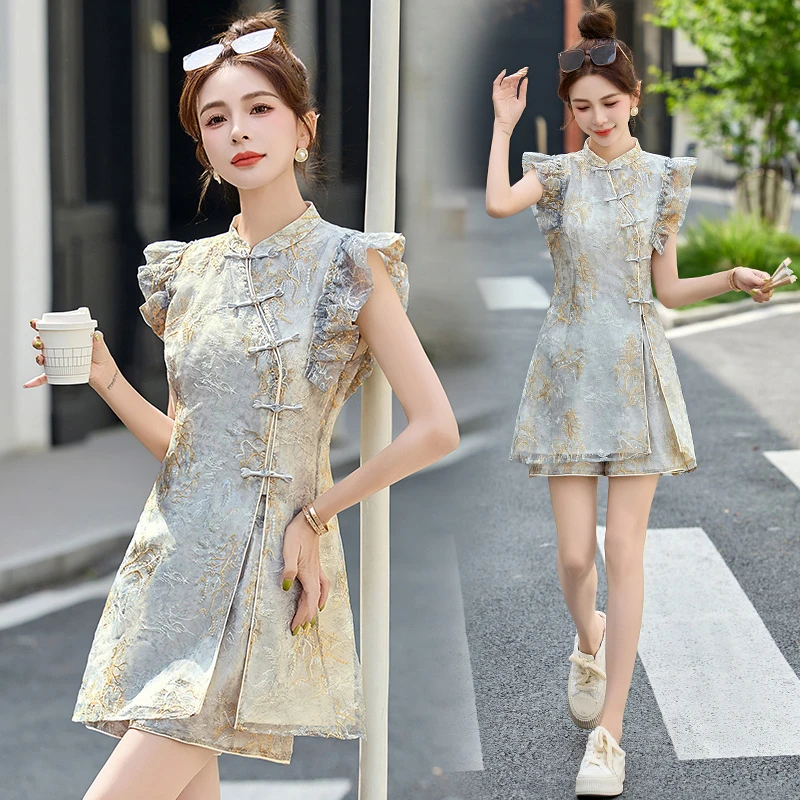 小个子短裤套装女2025夏新款高级感欧货新中式刺绣时尚两件套