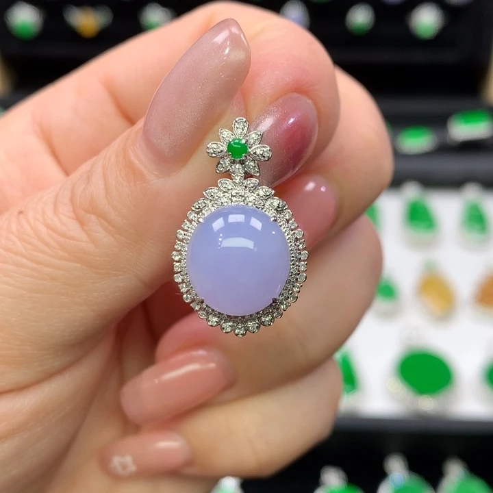 翡翠吊坠(不含链)18K金镶嵌