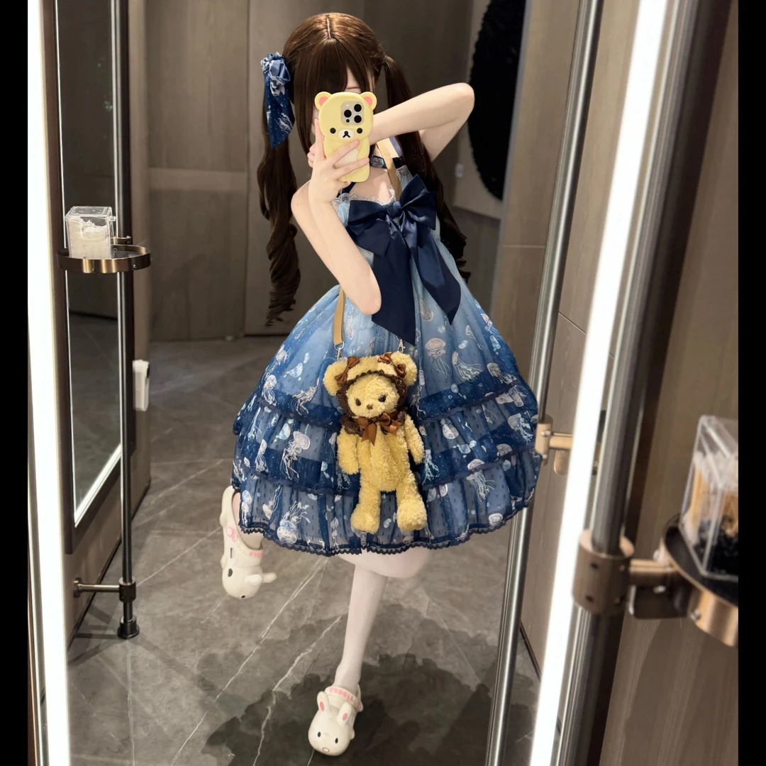 【现货】小水母三段JSK雪纺海边洛丽塔lolita平价LO裙夏日