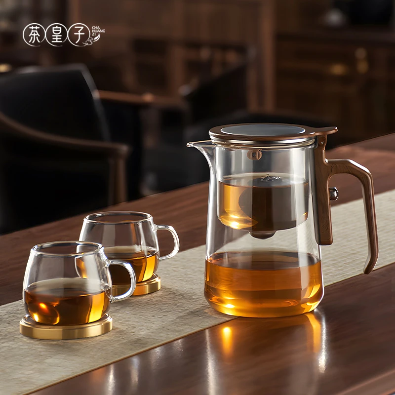 茶皇子新款茶水分离泡茶杯一键过滤磁吸泡茶壶一体盖耐热玻璃家用