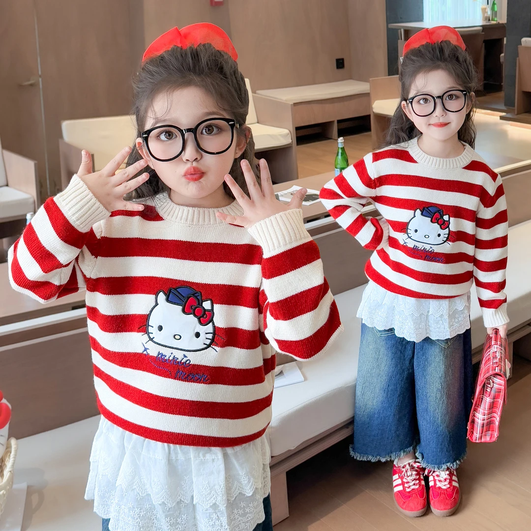 女童洋气套头毛衣秋冬2025新款小女孩可爱保暖上衣宝宝打底针织衫