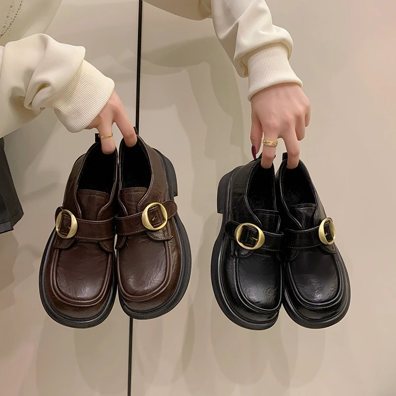 厚底圆头黑色乐福鞋女2025秋季新款英伦风爆款百搭中跟小皮鞋单鞋