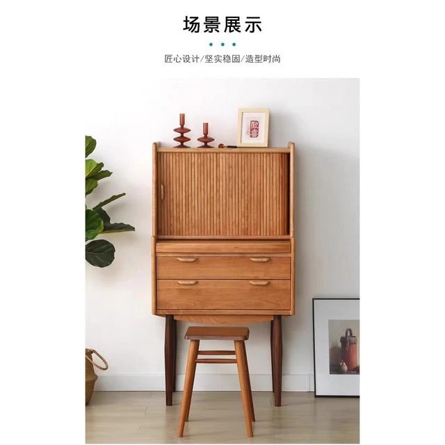 樱桃木化妆桌卧室收纳柜胡桃木实木梳妆台北欧简约小户型日式复古