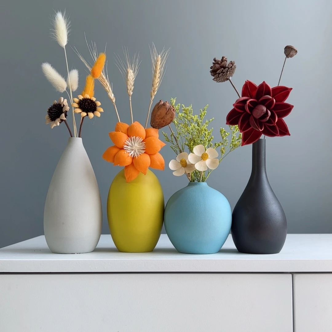 摆件陶瓷小花瓶摆件含花总高约20-30cm