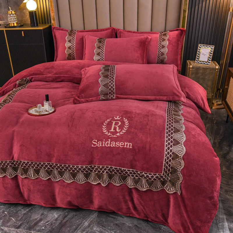 冬季牛奶绒四件套双面绒加厚保暖防滑防静电法兰绒床单珊瑚绒床笠