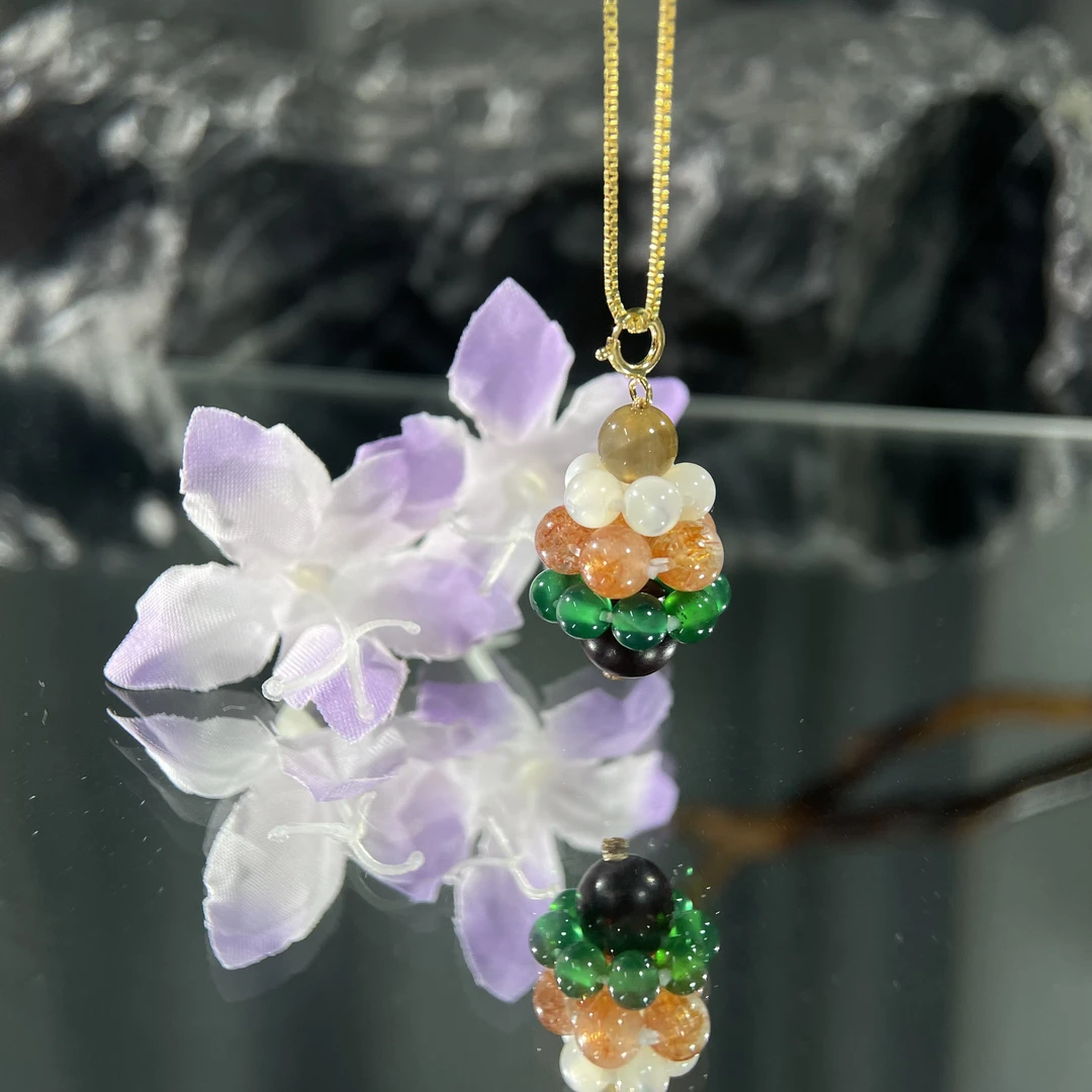 圣诞树 金太阳白贝绿玉髓小叶紫檀s925吊坠 5174