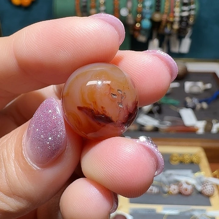 原***子玛瑙/玉髓未镶嵌珠宝半成品16.4*16mm