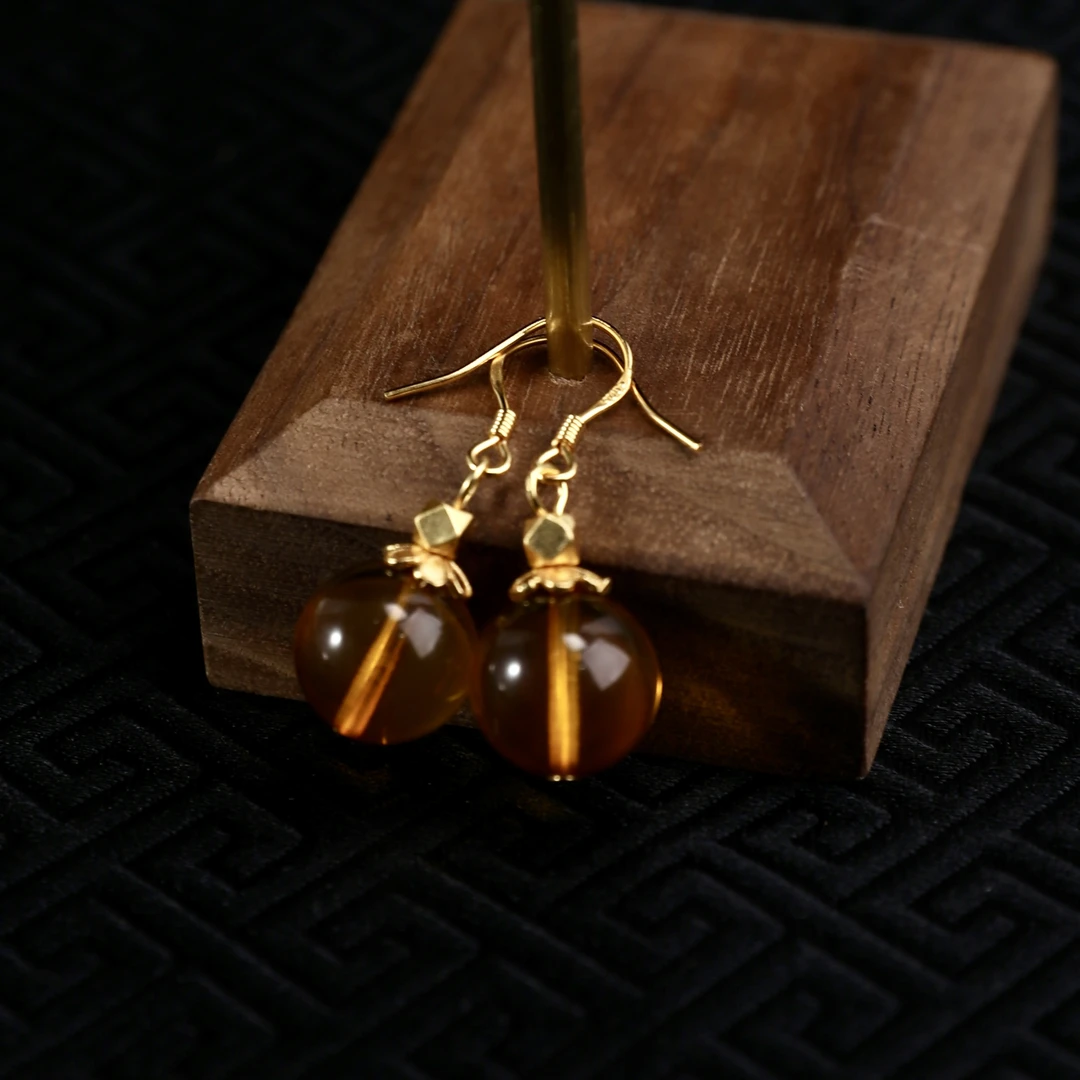 约11mm蜜蜡圆珠搭S925银配件耳钩