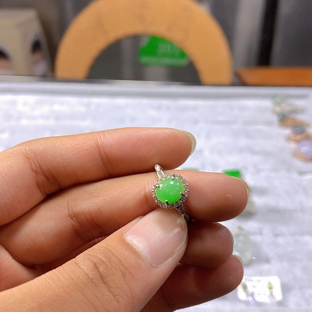 翡翠戒指银S925镶嵌10号