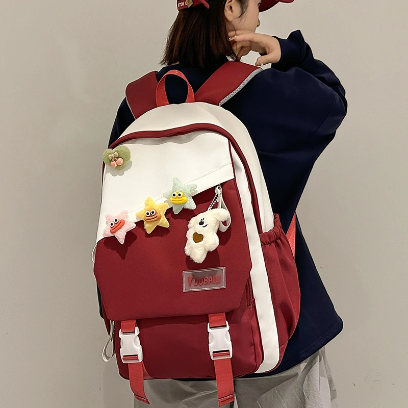 减负韩版书包轻便双肩背包休闲学院百搭初中撞色小学生高中生女生