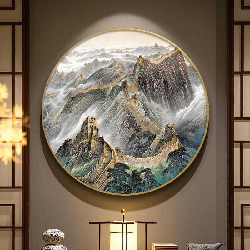 玄关装饰画鸿运当头挂画实木泰山日出壁画中式客厅进门过道山水画