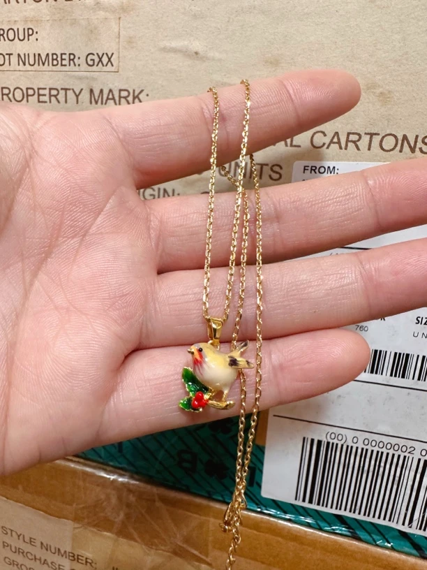 铜合金珐琅项链 可爱麻雀小鸟项链少女时尚简约百搭卡通锁骨链
