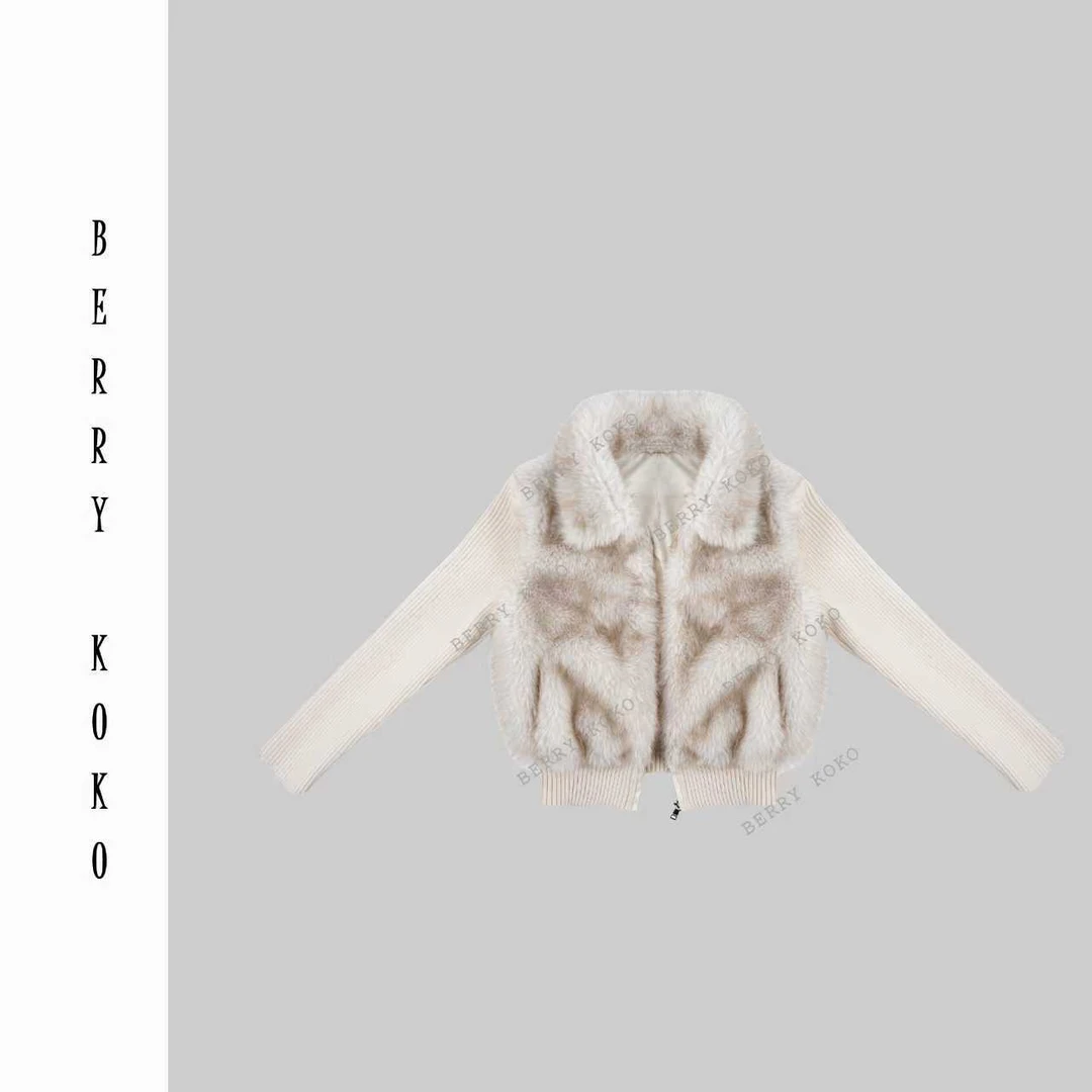 【MISSKO】  秋冬复古“仿南极狐”毛毛拼接毛织假2件外套 W156