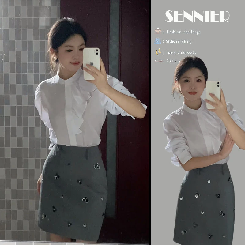 今年流行穿搭一整套2025新款不规则设计感衬衫包臀半身裙两件套装