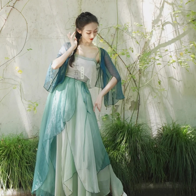 古风舞蹈服女古装渐变飘逸服身仙气纱衣身韵汉服上衣演出服套装