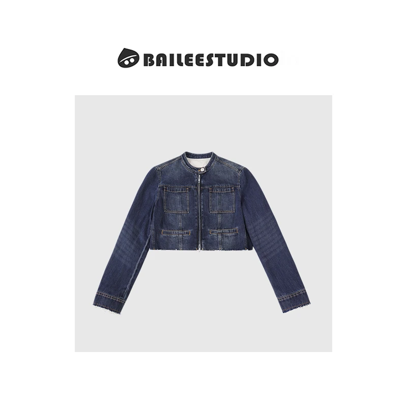 【柏栗良品】牛仔短外套春秋水洗上衣复古显瘦潮流时尚修身A5328