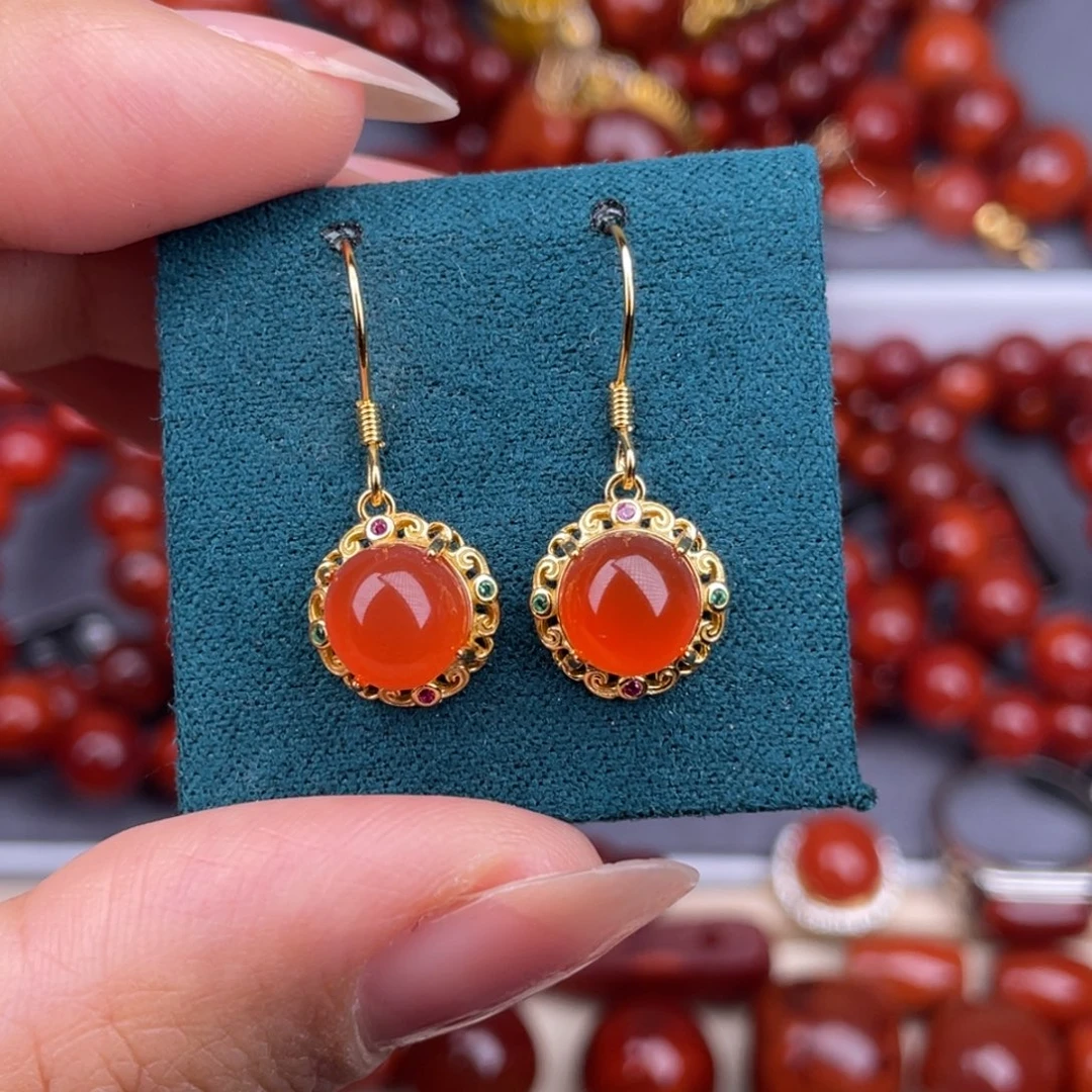 南红玛瑙未镶嵌其他7.5mm蛋面冰耳勾