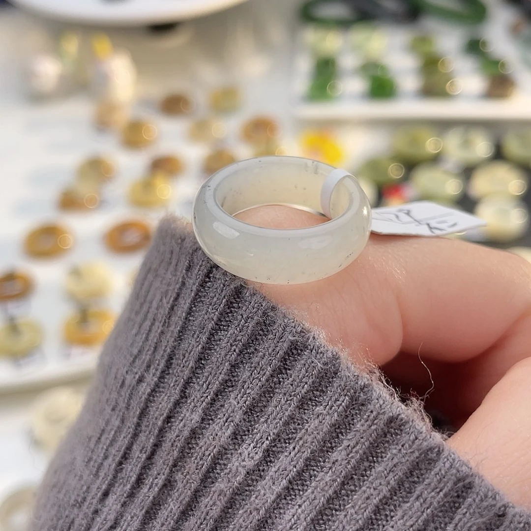 和田玉未镶嵌戒指k7黑芝麻墩墩17.2mm