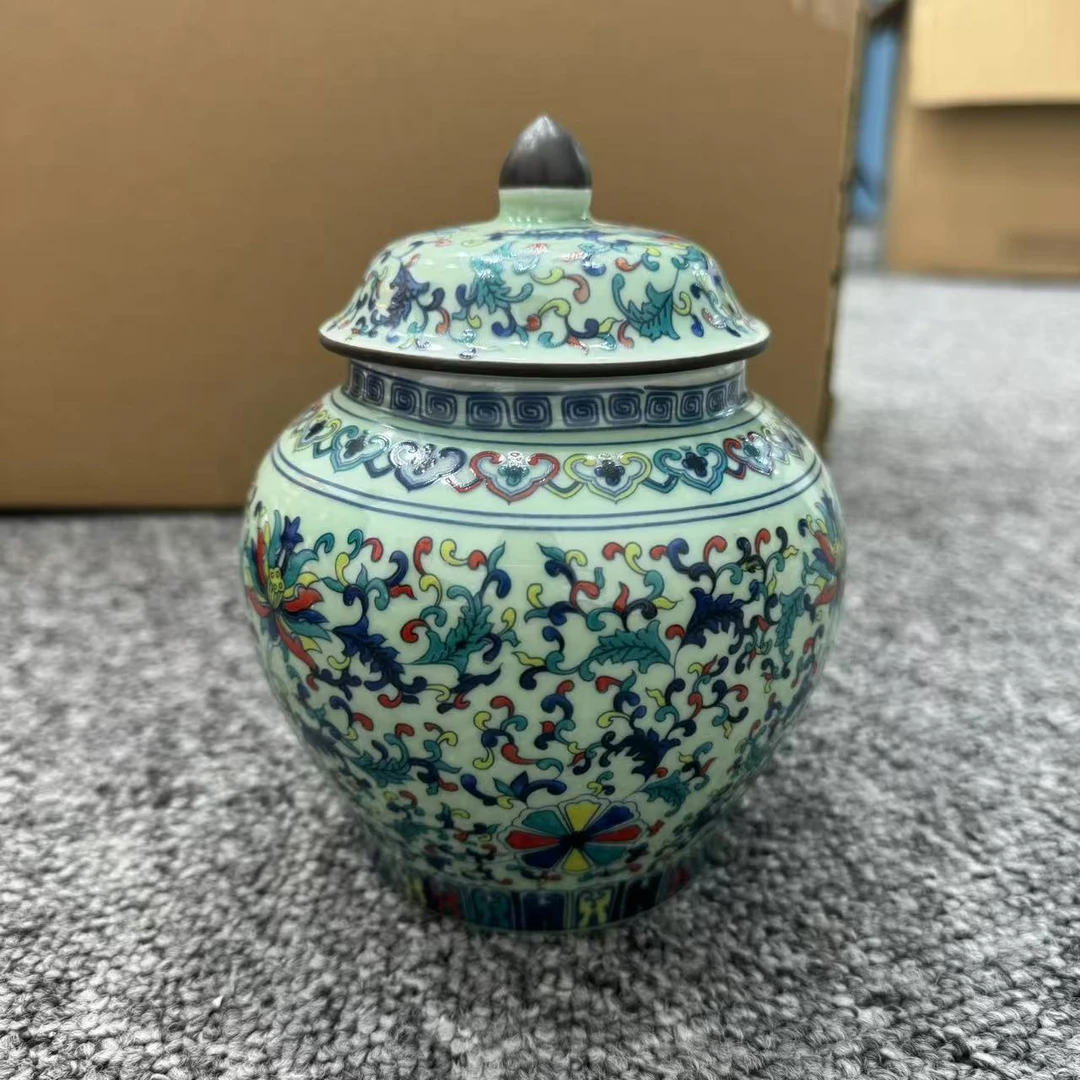 D094-初彩缠枝莲茶叶罐