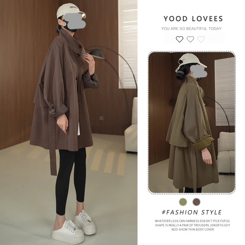 港风复古风衣女中长款2025新款高级感休闲通勤慵懒松弛感立领外套