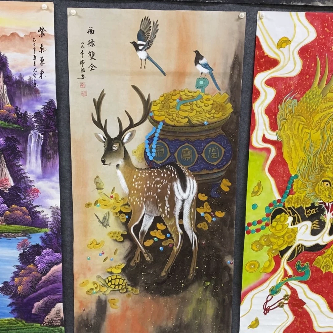 国画王*唯尺寸140✖️70四尺精品工笔鹿