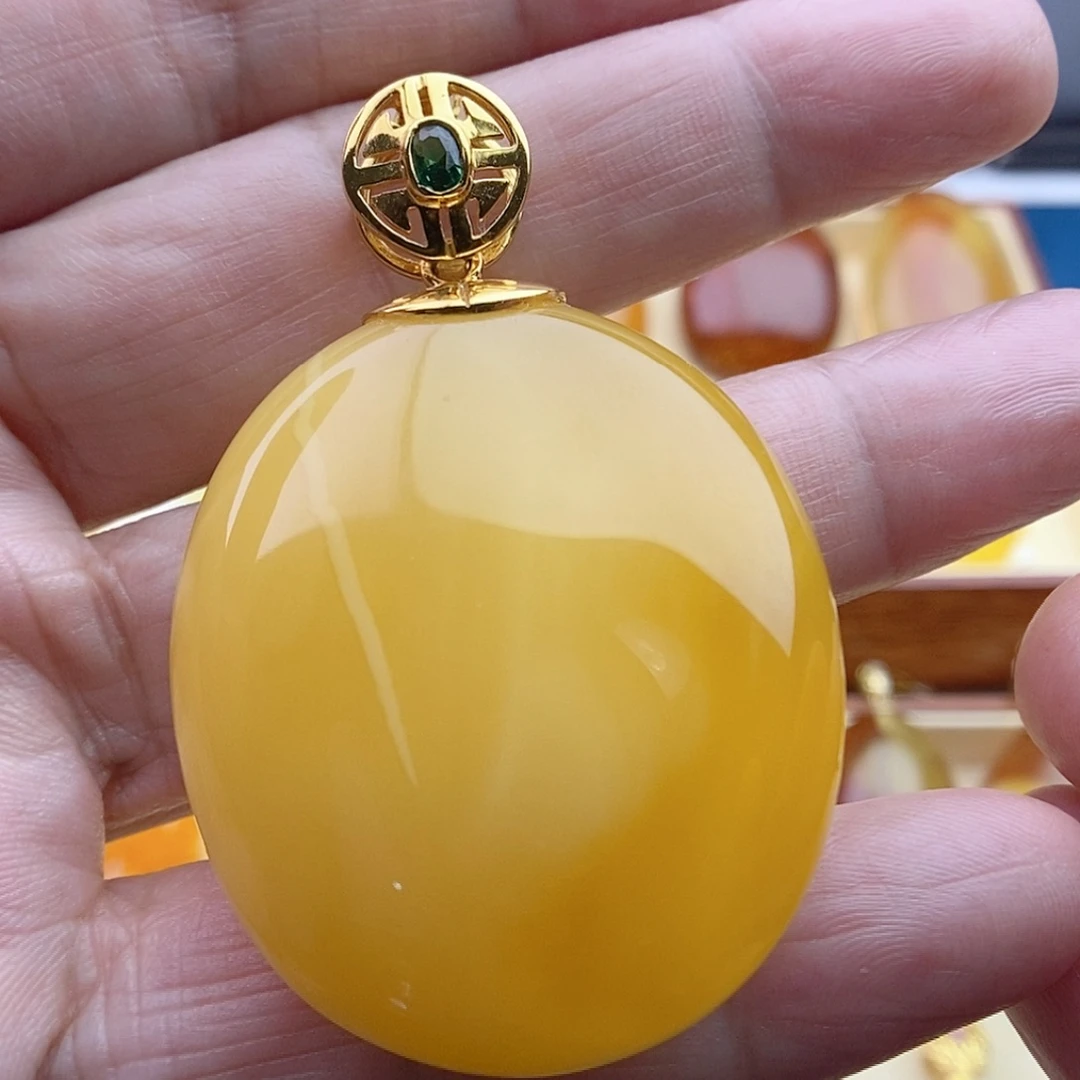 琥珀银S925镀金镶嵌颈饰