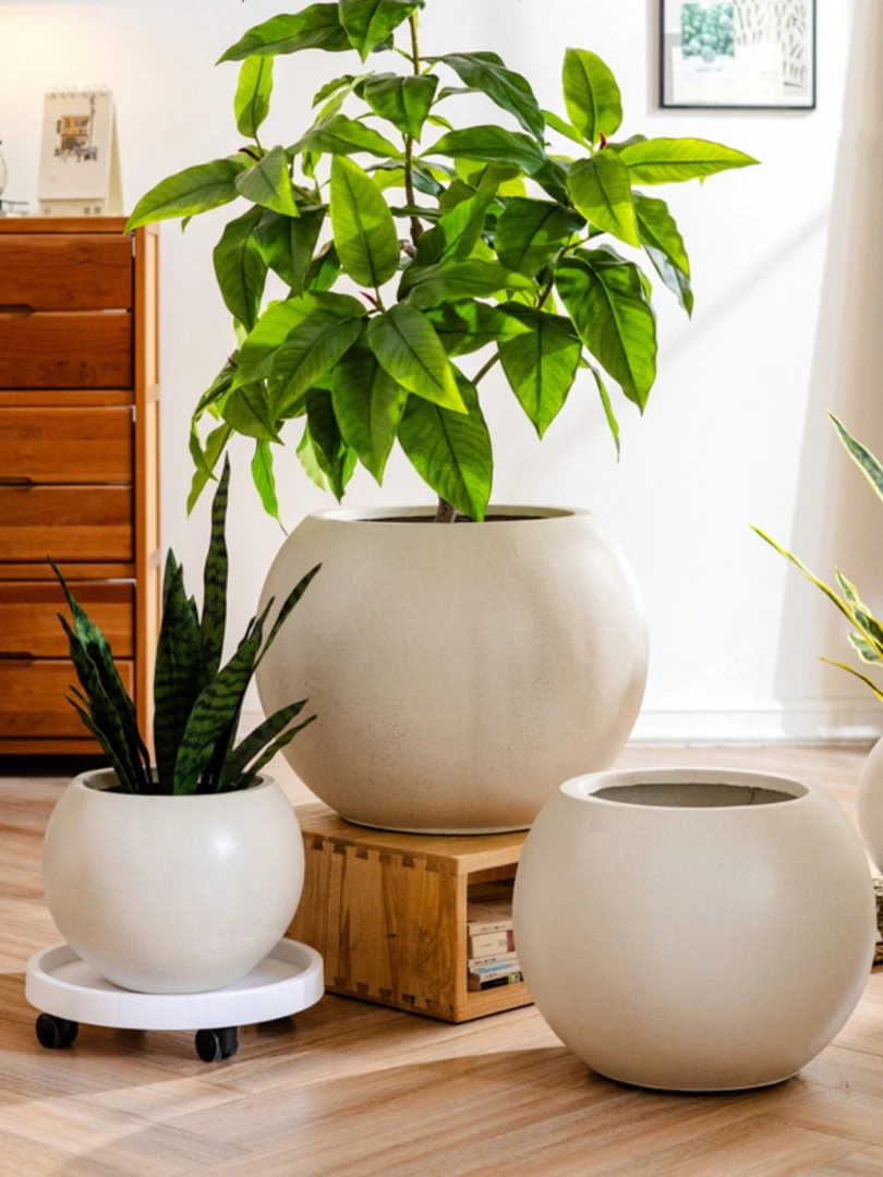 黑金刚镁泥盆花盆家用轻奢高级感耐用发财树配万向轮托