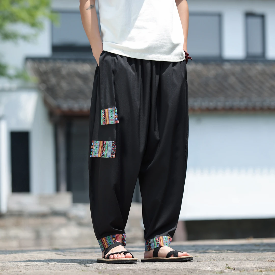 阔腿灯笼裤男士冰丝休闲哈伦裤夏季薄款中国风男装宽松直筒运动裤