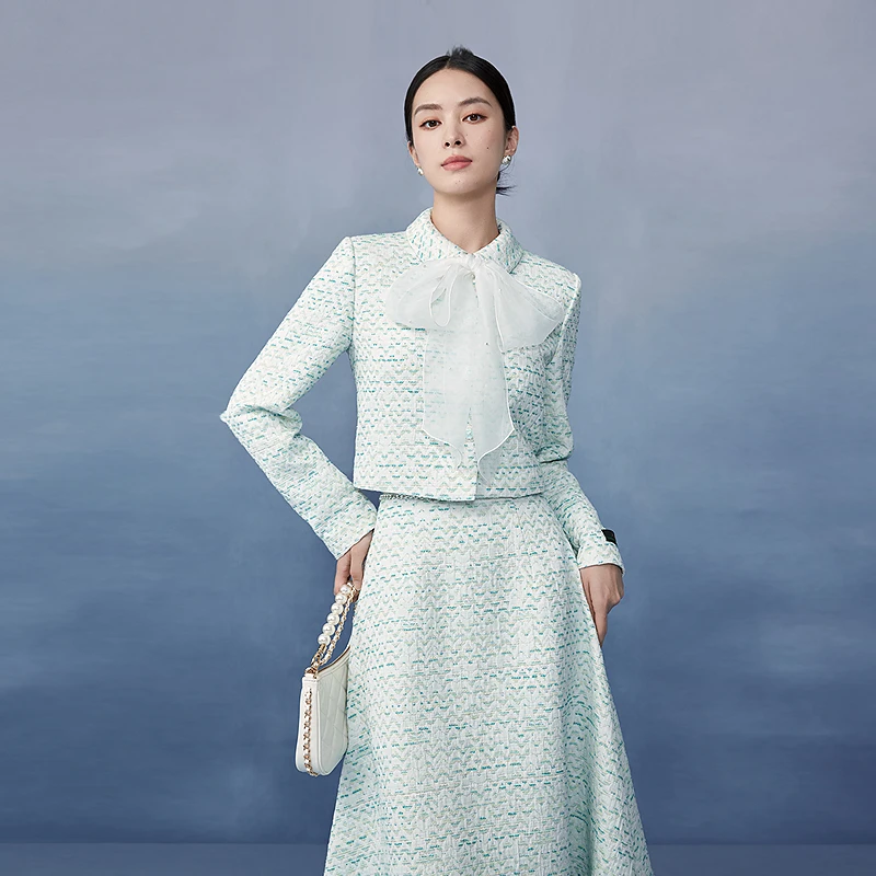 轻奢粗花呢小香风半身裙2025年早春新款休闲长裙-MJGA02WSK718T01