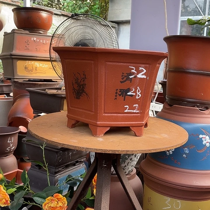 32红清雅六方花盆紫砂花盆紫砂