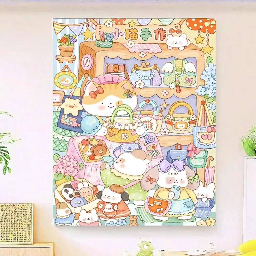 十字绣YX061小猫手作店，大格尺寸100x75CM，52个色
