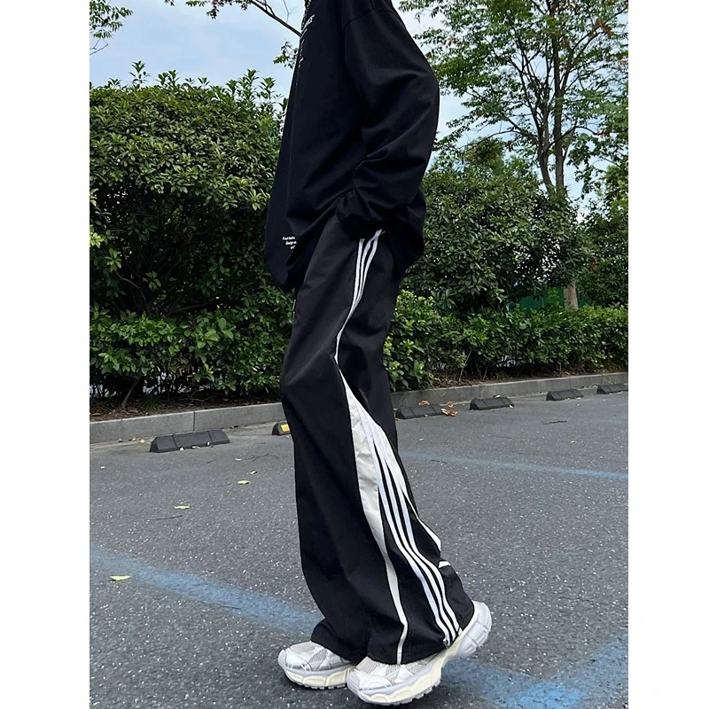 宽松裤子男2025夏季新品三条杆机能工装直筒运动男士阔腿学生长裤