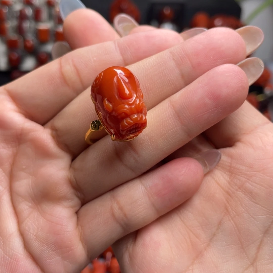【闪购商品】银S925镶嵌貔貅戒指南红玛瑙简****兵