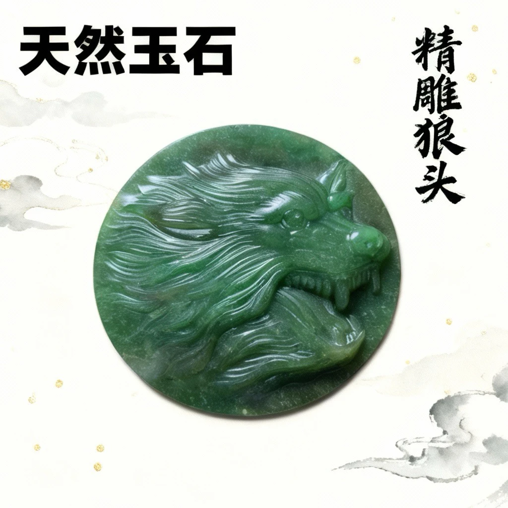 深绿双面圆形狼牌皮带扣独山玉特色复古风格B485高55厚16+