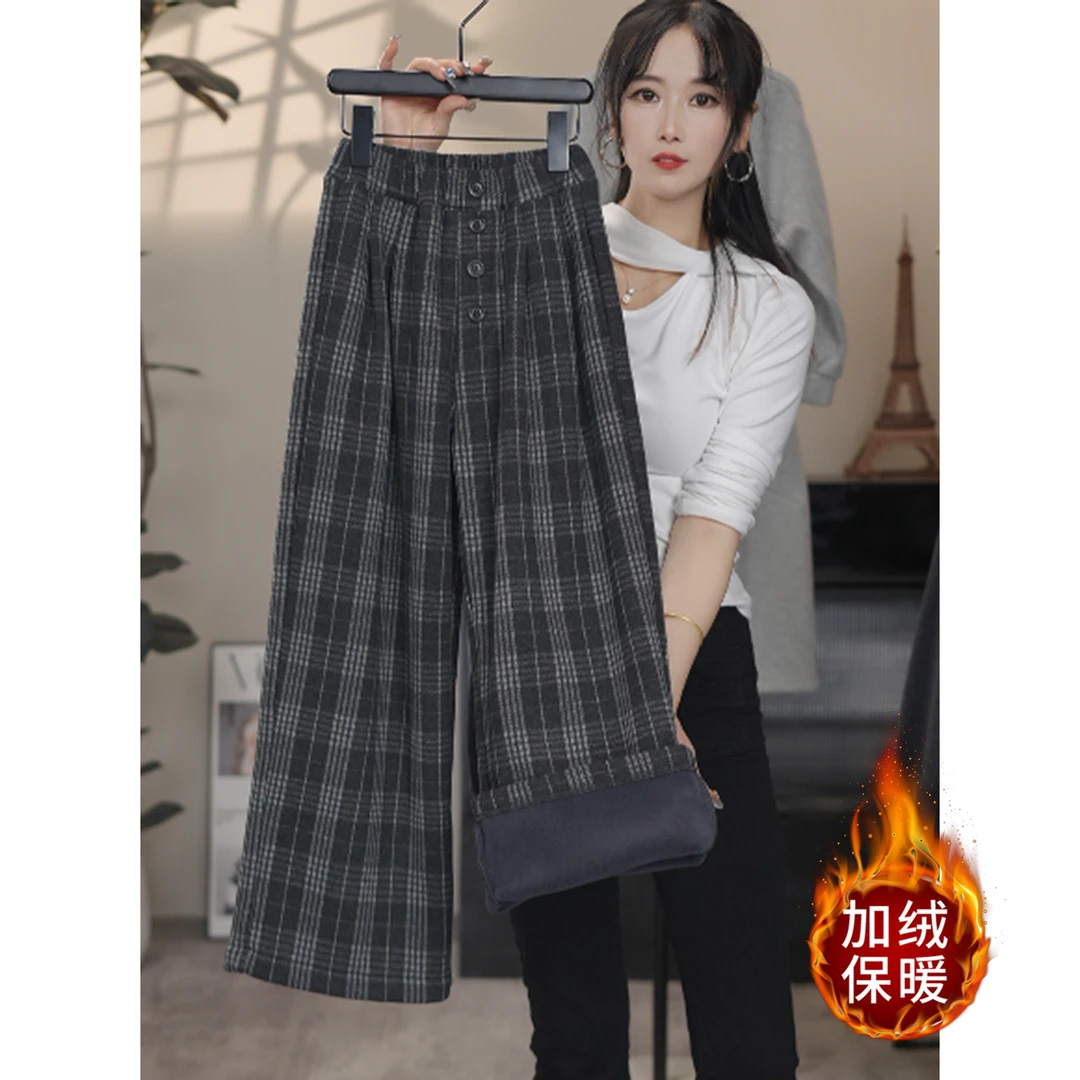 童装女童东家加绒加厚休闲裤2025新款中大童冬装百搭韩版格子裤潮