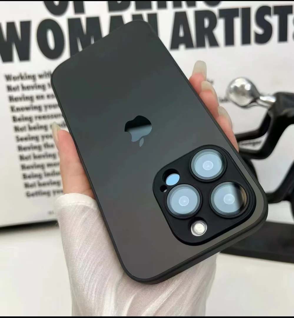 适用于苹果11-17promax黑色镜头膜AG磨砂简约全包苹果15手机壳