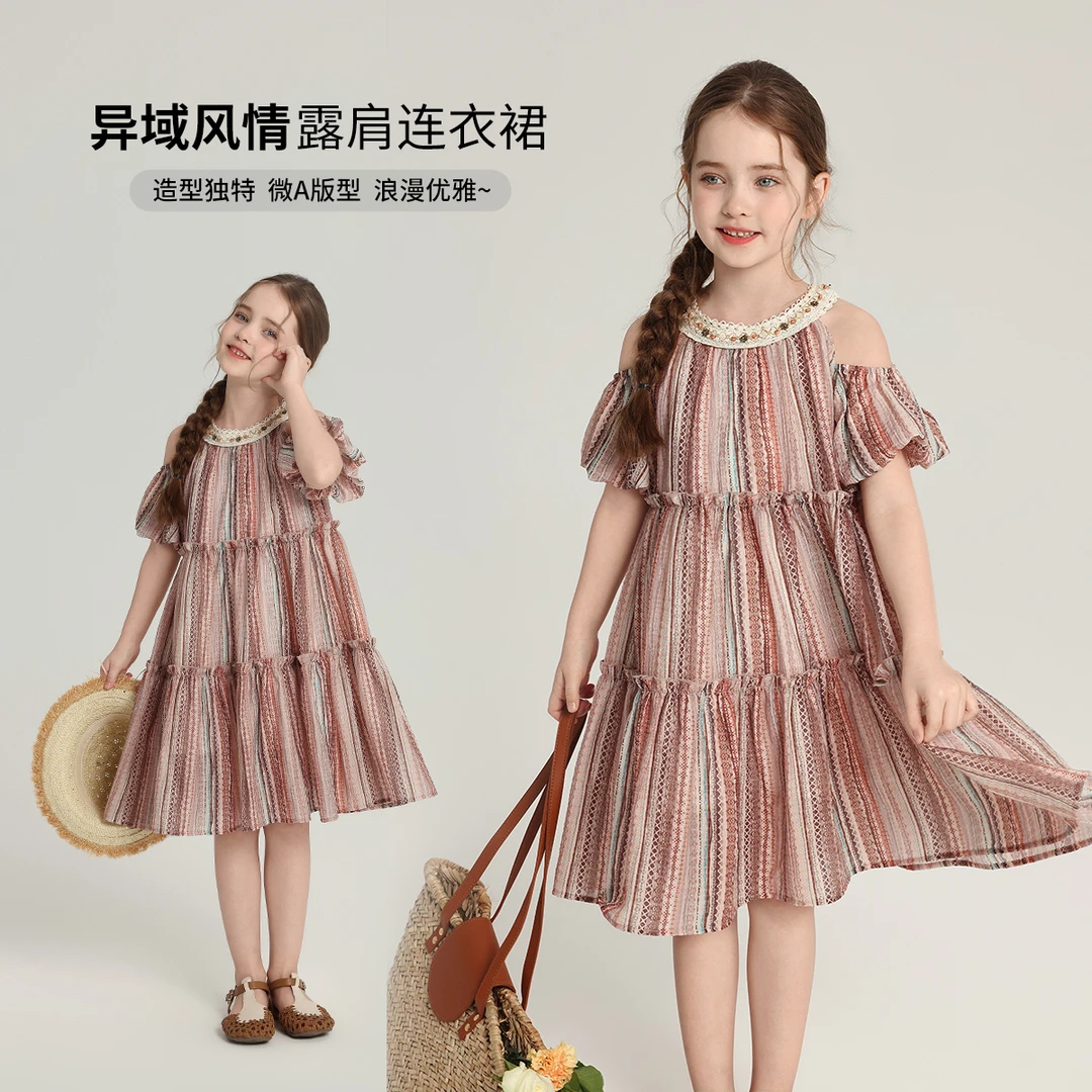 布丁哈鲁【异域风情】 女童2025夏季波西米亚度假风连衣裙G52DW458