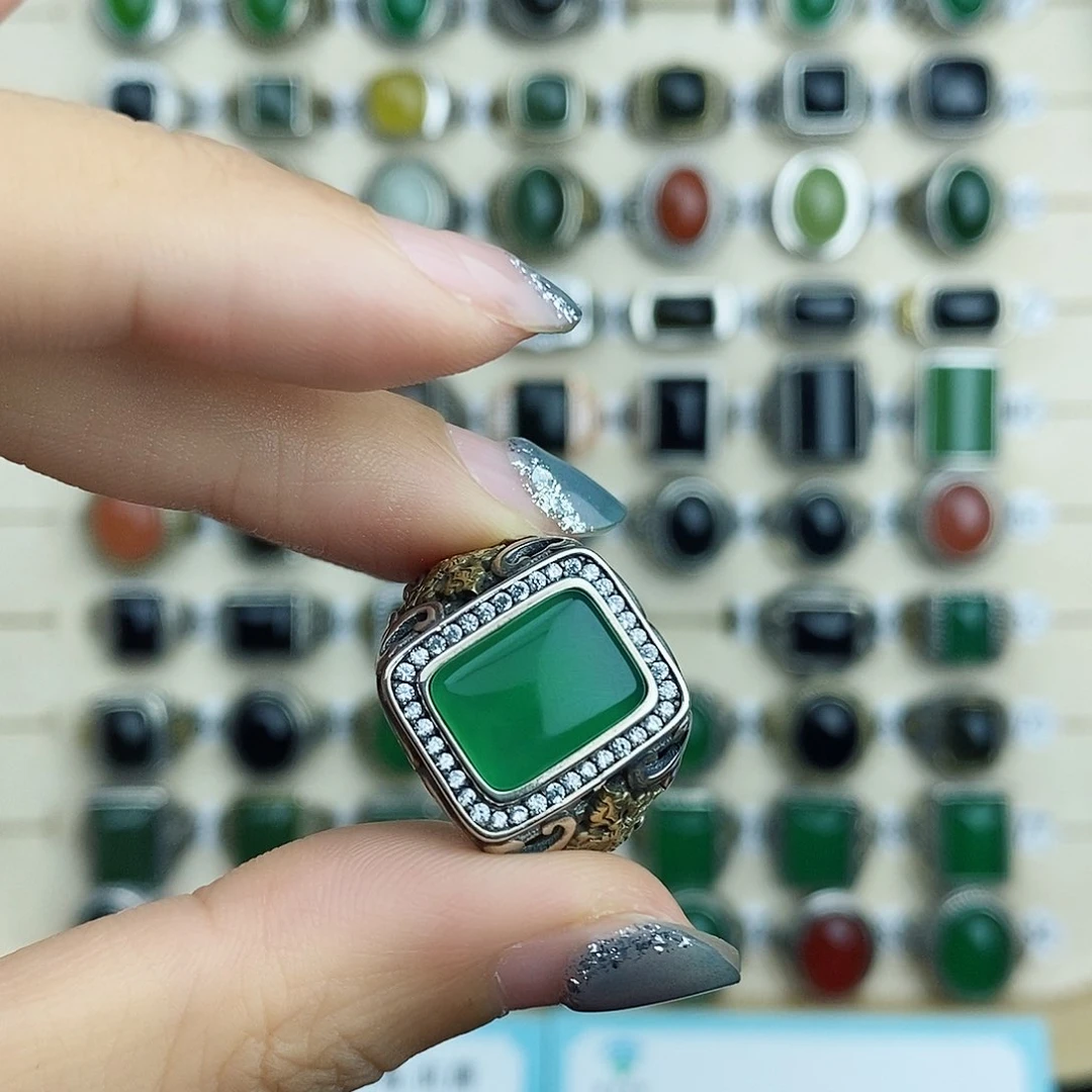 银S925镶嵌戒指玛瑙/玉髓秋***r