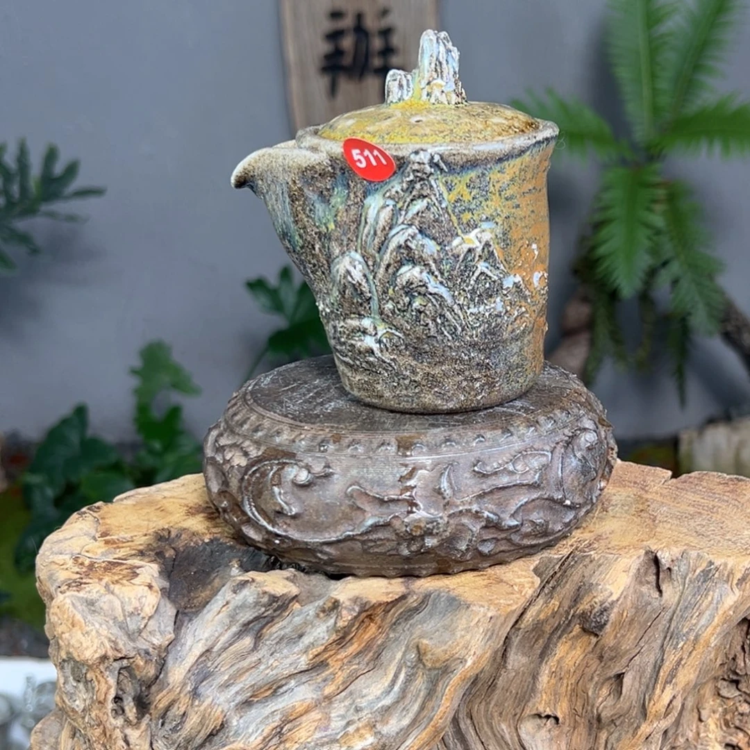 杯511柴烧手捏宝瓶自然落灰釉