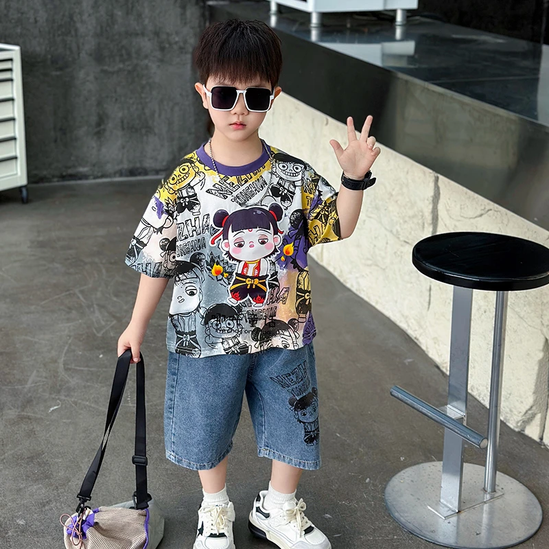 哪吒服装男童夏季短袖套装2025新款儿童潮酷宝宝夏装穿搭洋气夏装