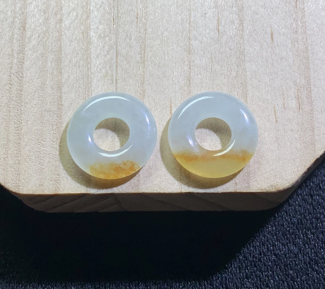 冰飘橘黄翡花甜甜圈一对天然缅甸翡翠A货耳坠手绳手链脚绳diy裸石